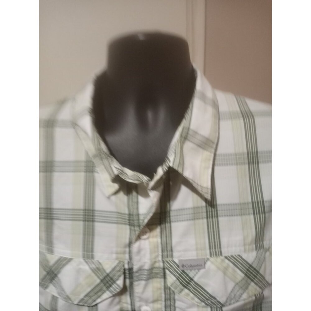 Columbia PFG Omni Shade Long Sleeve Shirt Mens 2XL Green White Plaid Casual - Picture 3 of 12